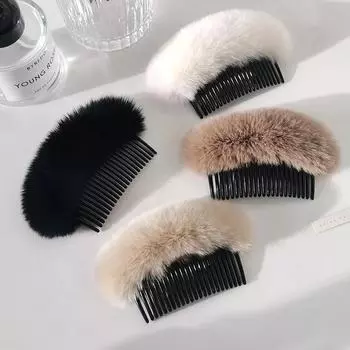 Женский милый пушистый гребень для волос, головной убор, инструмент для стрижки волос на лбу, осенне-зимняя модная заколка для волос сбоку 4pcs чёрный