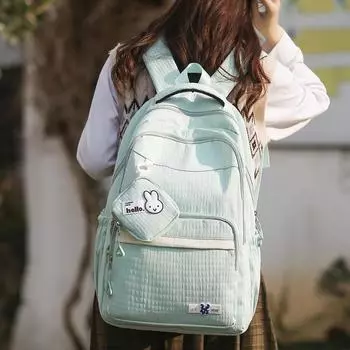 Женский милый рюкзак с принтом кролика, школьный рюкзак в студенческом стиле чёрный