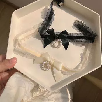 Женский милый воротник Лолиты ручной работы винтажное кружевное колье в форме сердца для женщин готическое ожерелье с бантом аксессуары для женской униформы белый