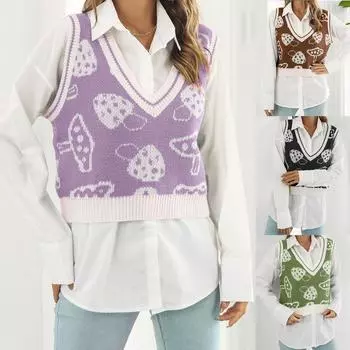 Женский милый жилет в стиле преппи, свитер без рукавов, вязаный винтажный вязаный топ L зелёный