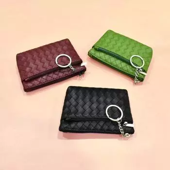 Женский мини-кошелек для монет и карт с плетеным узором зелёный