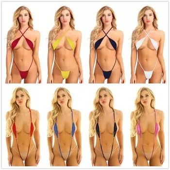 Женский мини-микро-стринги, бикини, цельный купальник, прозрачный купальник-спагетти с Y-образной спинкой, ночное белье
