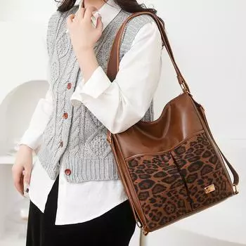 Женский многоцелевой рюкзак с леопардовым принтом, сумка через плечо, дорожная сумка чёрный