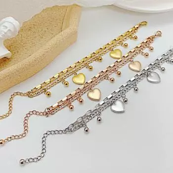 Женский многослойный браслет из нержавеющей стали с круглыми бусинами в форме сердца, модные украшения для любви, сладкий цвет розового золота, серебра, золота серебряный