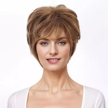 Женский многослойный парик с челкой, короткие смешанные коричневые светлые парики для женщин, синтетические волосы, повседневный парик для косплея, парик для вечеринки, парик из термостойкого волокна золотисто-коричневый