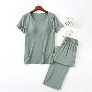 Женский модальный топ с подкладкой и коротким рукавом и комплект брюк прямого кроя M