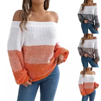 Женский модный ажурный трикотажный пуловер, однотонный свитер с открытыми плечами и вырезом L чёрный