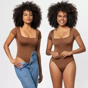 Женский модный боди с квадратным воротником, однотонный, сексуальный, облегающий, большого размера, с короткими рукавами, комбинезон для женщин S