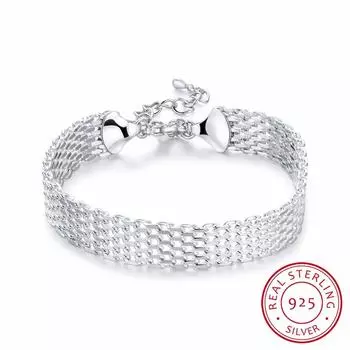 Женский модный браслет-цепочка из настоящего серебра 925 пробы, мягкий ремешок для часов, браслет-подвеска, ювелирные украшения