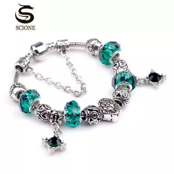 Женский модный браслет в стиле LUXY MOON с бриллиантами и бусинами с большим отверстием, ювелирные изделия своими руками 17cm зелёный