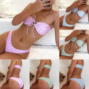 Женский модный бретельки с цветными блоками, удобный разделенный купальник, комплект пляжной одежды бикини L синий