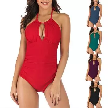 Женский модный цельный цельный купальник с ремнем на талии L чёрный