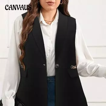 Женский модный черный жилет больших размеров, осенний темперамент, тонкий кардиган без рукавов на одной пуговице 1XL чёрный