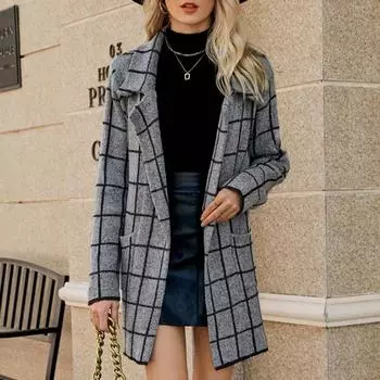 Женский модный цветной контрастный вязаный кардиган с изображением тысячи птиц, темпераментный костюм, воротник, кардиган, пальто S