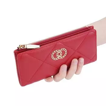 Женский модный длинный кошелек с ромбами, клатч из искусственной кожи, держатель для карт на молнии, женский кошелек для монет с несколькими картами