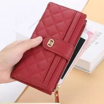 Женский модный длинный кошелек с ромбами, клатч из искусственной кожи, сумка для мобильного телефона на молнии, женский кошелек для монет с несколькими картами красный