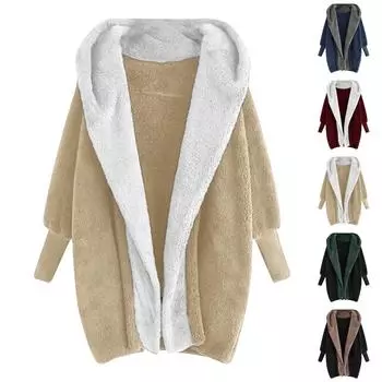 Женский модный длинный рукав с капюшоном и цветовым сочетанием, свободный плюшевый кардиган, пальто L зелёный