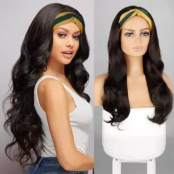 Женский модный длинный волнистый парик MERISIHAIR с повязкой на голову, черный, коричневый цвет, обруч из синтетического волокна, парик для женщин, повседневная одежда