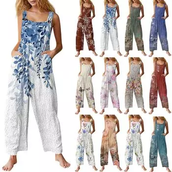 Женский модный фланелевый набивной повседневный винтажный комбинезон без рукавов на пуговицах L армия зеленый