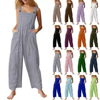 Женский модный фланелевый однотонный повседневный винтажный комбинезон без рукавов на пуговицах L армия зеленый