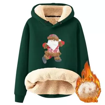 Женский модный флисовый теплый свободный свитер с капюшоном и рождественским принтом L армия зеленый