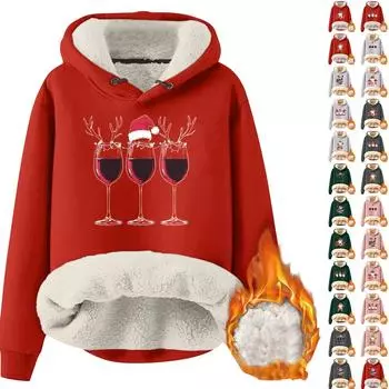 Женский модный флисовый теплый свободный свитер с капюшоном и рождественским принтом XXL