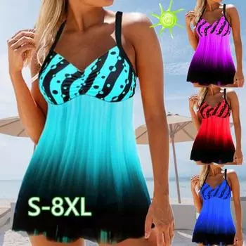 Женский модный градиент цвета, купальник с эффектом пуш-ап и шорты, пляжная одежда, купальный костюм больших размеров, комплект танкини 5XL красный