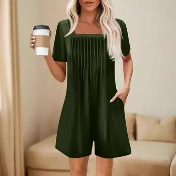 Женский модный и повседневный комбинезон с короткими рукавами и карманами, принтованный комбинезон-шорты L армия зеленый