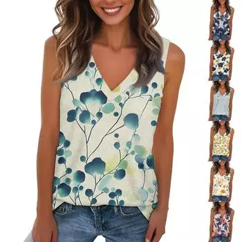 Женский модный и повседневный повседневный универсальный тонкий топ с цветочным принтом L