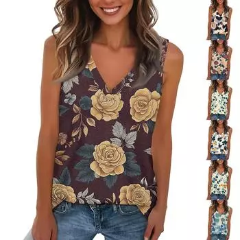 Женский модный и повседневный повседневный универсальный тонкий топ с цветочным принтом XXXL бежевый