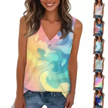 Женский модный и повседневный повседневный универсальный тонкий топ с градиентным принтом L темно-синий