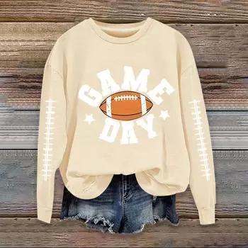 Женский модный и повседневный пуловер с длинным рукавом и принтом, с круглым вырезом, спортивная одежда, футболка облегающего кроя L бежевый