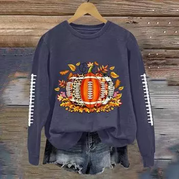 Женский модный и повседневный пуловер с длинным рукавом и принтом, с круглым вырезом, спортивная одежда, футболка облегающего кроя XXXL тёмно-синий