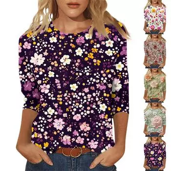 Женский модный и повседневный пуловер с рукавом семь четвертей и цветочным принтом L темно-зеленого