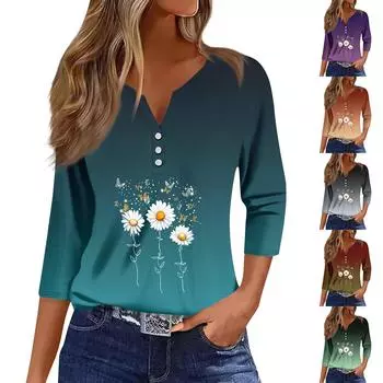 Женский модный и повседневный пуловер с рукавом семь четвертей и популярным принтом L армия зеленый