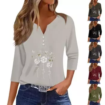 Женский модный и повседневный пуловер с рукавом семь четвертей и популярным принтом L армия зеленый