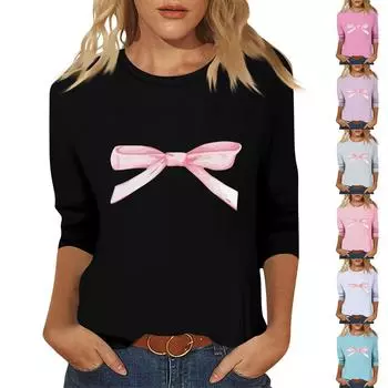 Женский модный и повседневный пуловер с рукавом семь четвертей и принтом банта L чёрный