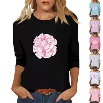 Женский модный и повседневный пуловер с рукавом семь четвертей и принтом банта L чёрный