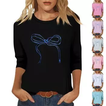 Женский модный и повседневный пуловер с рукавом семь четвертей и принтом банта L чёрный