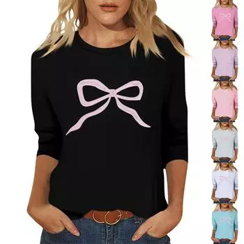 Женский модный и повседневный пуловер с рукавом семь четвертей и принтом банта L чёрный