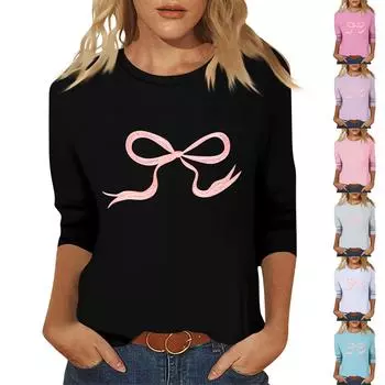 Женский модный и повседневный пуловер с рукавом семь четвертей и принтом банта L чёрный