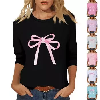 Женский модный и повседневный пуловер с рукавом семь четвертей и принтом банта XXL