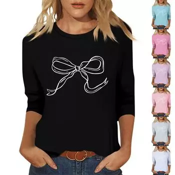 Женский модный и повседневный пуловер с рукавом семь четвертей и принтом банта XXXL