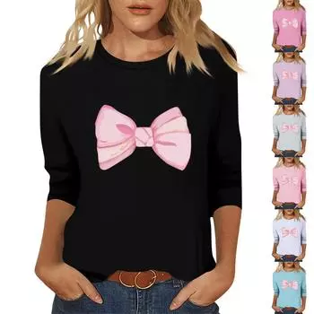 Женский модный и повседневный пуловер с рукавом семь четвертей и принтом банта L чёрный