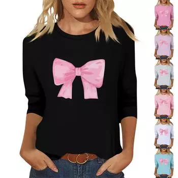 Женский модный и повседневный пуловер с рукавом семь четвертей и принтом банта L чёрный