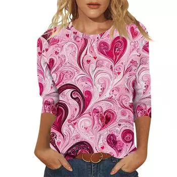 Женский модный и повседневный свитер с рукавом семь четвертей и принтом ко Дню святого Валентина L