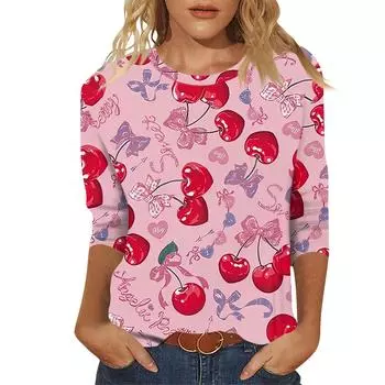 Женский модный и повседневный свитер с рукавом семь четвертей и принтом ко Дню святого Валентина L горячий розовый