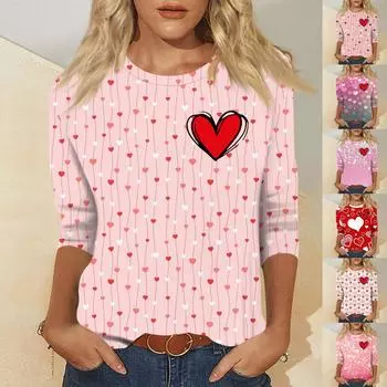 Женский модный и повседневный свитер с рукавом семь четвертей и принтом ко Дню святого Валентина M