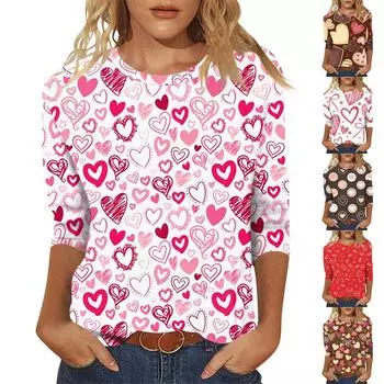 Женский модный и повседневный свитер с рукавом семь четвертей и принтом ко Дню святого Валентина S коричневый