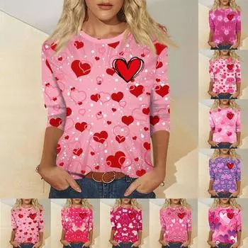 Женский модный и повседневный свитер с рукавом семь четвертей и принтом ко Дню святого Валентина M винный